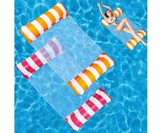 Amaca Galleggiante 2 pezzi Amaca Gonfiabile Mare 4 in1 Amaca Galleggiante Mare con Rete, Amaca Mare per Adulti e Bambini(Rosa Arancio)