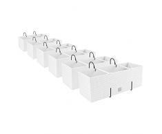 6 Fioriere, vaso per fiori effetto rattan con supporto, fioriera da balcone, vaso per piante, bianco