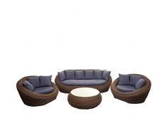 Mendler Salotto da Esterno Giardino Lounge HWC-F88 polyrattan Marrone con Cuscini Grigio Scuro
