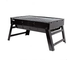 AKTIVE 63032 Barbecue portatile a carbone in acciaio nero e rettangolare, pieghevole, dimensioni 43 x 29 x 22 cm, con manico, facile da trasportare, griglia campeggio, terrazza, balcone