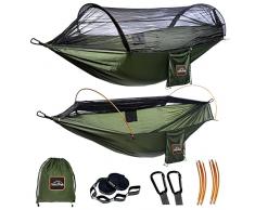 AnorTrek Amaca da Campeggio Professionale con Zanzariera, Doppia Amaca Portatile Leggera con Due Cinghie per Alberi, in Nylon 230T per Campeggio, Escursionismo, Giardino, Backpacking. Verde