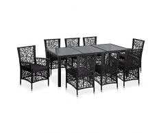 vidaXL Set da Pranzo da Giardino 9pz in Polyrattan Nero Tavolo Sedie Esterni
