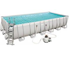 Bestway Power Steel, piscina rettangolare con telaio in acciaio, con pompa filtrante, con accessori, grigia, 732x366x132 cm