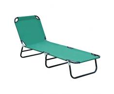 Outsunny Lettino Prendisole da Giardino con Schienale Reclinabile su 5 Posizioni, Sedia Sdraio da Esterno Pieghevole in Acciaio e Tessuto Oxford, Verde