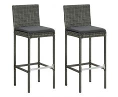 vidaXL Sgabelli da Bar con Cuscini 2 pz Grigi in Polyrattan