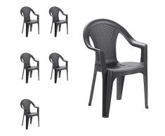 Mojawo - Set di 6 sedie impilabili da giardino, da balcone o da bar, impilabili, con effetto rattan. colore: antracite
