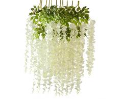 Bddalpke 12 piante artificiali di glicine edera ghirlanda di fiori di simulazione cespuglio di fiori di seta per casa giardino cortile (bianco)