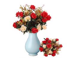 3 mazzo Fiori Artificiali per Esterni Rosa Artificiali Fiori Artificiali Finti Piante Artificiale Arbusti Ramo Resistente ai Raggi UV Balcone per Casa Ufficio Giardino Patio Cortile Decorazione Rosso