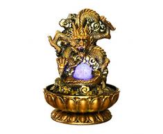 Xuejuanshop Fontanella Decorativa Golden Dragon LED da Tavolo Fontana Home Office tavolino della Decorazione Feng Shui Arredamento Fontana da Tavolo, Resina a Mano, H 13 Fontana da Interni