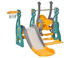 HOMCOM Scivolo per Bambini 18 Mesi-3 Anni con Altalena Regolabile e Canestro in HDPE Multicolore 152x149x107cm