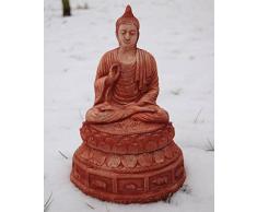Statua di giardino, piccolo Buddha Chiang Mai, rosso, importato dalla Thailandia (10410)