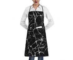 PSVOD Garden Lotus Flower Grembiule da cucina regolabile stampato impermeabile con bordo nero e grembiule tascabile per cucina e barbecue, Marmo nero., Taglia unica