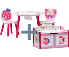 IB-Style - Set di mobili per Bambini Papillon | 6 Combinazioni | 4 Pezzi: Set Composto da Tavolo per Bambini, 2 sedie e cassapanca - Set di mobili per Bambini con cassapanca