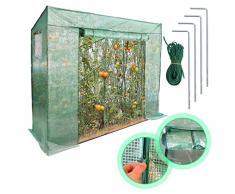 Jiubiaz Serra da giardino in acciaio e PVC per piante, Greenhouse Serra con film a traliccio e finestra per i pomodori da giardino, verde, 200 x 80 x 170/150cm (LxWxH)