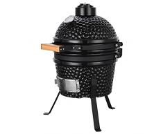 JOMO Kamado Barbecue a Carbone in Ceramica & Acciaio Inossidabile Premium + Termometro Integrato, 34cm Mini Forno & Affumicatore Portatile con Gambe per Balcone, Terrazza, Picnic 2-3 Persone