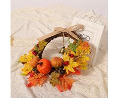 Frmarche Ghirlanda di Halloween con Foglie di Acero e Zucca, Ghirlanda di Natale per Finestra, Porta Anteriore, Decorativa, 30 cm