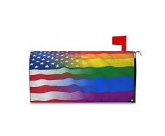 Kcldeci Arcobaleno e Bandiera Americana Magnetica Casella Postale Cover Patriottica Us Mailbox Cover Magnetica Posta Avvolge Cassetta Postale Copertura Giardino Dimensioni Standard 18 X 53,3 cm