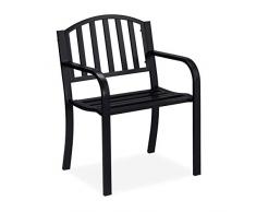 Relaxdays Sedia da Giardino, Sediolina con Braccioli, Acciaio, Design Moderno e Comodo, HLP 82 x 60 x 48,5 cm, Nero