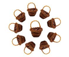 Gotetiso 10 Pezzi Cestini Vimini con Manico Cestini in Rattan Intrecciati Mini Tessuto Cesti in Vimini Cesto di Fiori Cestino da Picnic Piccolo per Frutta e Fiori Decorazione da Matrimonio Tavolo