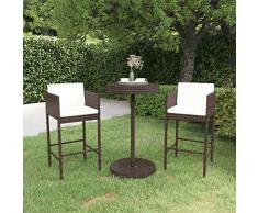 homiuse 3 pz Set Bar da Giardino Piano del Tavolo Rotondo Set Tavolo da Bar Alto Tavolo da Pranzo Set da Bar per Esterni Tavolo Alto con Sgabelli Bar Tavolo con Sedie Marrone PE Rattan