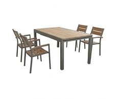 Set Tavolo e sedie da Giardino per Esterno in Alluminio cm 160/240 x 95 x 75 h con 4 sedute Colore Taupe