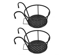 Deosdum Cesto per Fioriera da Appendere in Metallo da 2 Pezzi, Supporto per Piante da Appendere a Ringhiera in Ferro Multiuso per Patio Balcone Portico