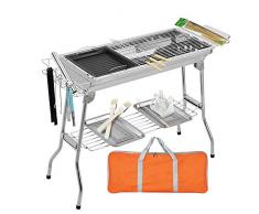 Ruiao - Barbecue a carbonella in acciaio inox, portatile, a carbone, pieghevole, per campeggio, escursionismo, picnic, viaggi, giardino, feste, 5-15 persone