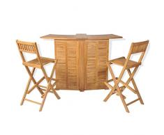 Festnight Set da Bar Set 3 pz Mobili in Legno di Teak Marrone da Bar da Giardino/Patio/Balcone per Esterni