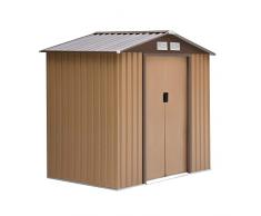 Outsunny Casetta da Giardino Porta Utensili in Lamiera di Acciaio, Capanno da Giardino in Acciaio con Porte Scorrevoli, 213x130x185cm, Giallo