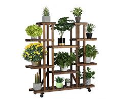 Yaheetech Scaffale Porta Piante Vasi Fiori in Legno con Ruote 9 Ripiani da Interno Esterno Balcone Giardino 124,5 x 33 x 120 cm