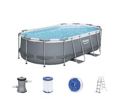 Bestway Power Steel Frame - Set piscina con pompa filtro 427 x 250 x 100 cm, colore: Grigio ovale