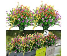 VUCDXOP 12 mazzi di fiori artificiali Deco, UV resistente Mazzo di plastica Fiori Cespugli di fiori piante appese piante artificiali per casa balcone giardino esterno