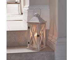 Lights4fun Lanterna Decorativa in Legno di 42cm con Candela LED TruGlow® a Pile per Arredo Interni