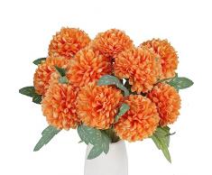 LIPJISL 10pz Fiori Autunnali Artificiali Buoquet Fiori Crisantemo Halloween Fiori di Cimitero Fiori Autunnali da Interno Esterno Mazzo Fiori Finti Arancione per Decorazioni Ringraziamento Casa Balcone