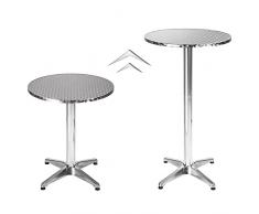 Tavolino quadrato in alluminio per esterno 60 x 60 cm, due altezze: 70/110 cm, piano in acciaio inossidabile, per bar, bistrot, casa, giardino, ristorante (60 x 60 x 70/110 cm, rotondo)