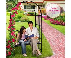 Arco per Rose - con Panchina, 205x114x50 cm, Acciaio, Nero - Arco Decorativo da Giardino, Supporto per Piante e Fiori Rampicanti, Sostegno per Rose