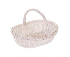 Cestino per la spesa in vimini bianco, cestino in vimini, ovale, cesto regalo (crema)