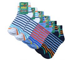 Fontana Calze, 6 paia di calze bimbo in 100% Cotone Filo di Scozia elasticizzato. FANTASIA A RIGHE 35/38