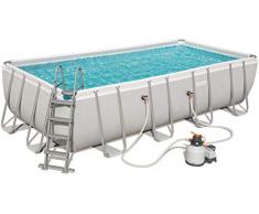 Bestway Power Steel, piscina rettangolare con telaio in acciaio, con pompa filtrante, con accessori, grigia, 549x274x122 cm