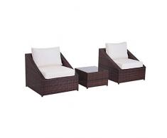 Outsunny Set Mobili da Balcone in PE Rattan, Tavolo da Giardino con Poltroncine e Cuscini, Marrone