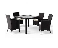 Deuba - Set di mobili da giardino in polyrattan WPC, tavolo da giardino, 4 sedie impilabili, set da pranzo e balcone
