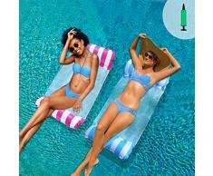 Set di 2 Amaca per Piscina, Materasso Gonfiabile per Piscina, 4 in 1 Galleggiante Inclinabile Galleggiante Amaca, Amaca Acqua, Boe e Materassi Gonfiabili, Accessori per Piscina Gonfiabili(Doppio Tubo)