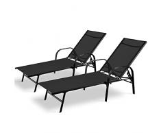 Set di Lettini 2 Pezzi, Lettino da Giardino, Lettino da Spiaggia, Lettino Lounge, Lettino Prendisole con Tenda Rimovibile, Pieghevole, Schienale Regolabile in 3 Posizioni, 193 x 53 x 30 cm, Nero