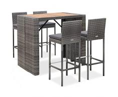 Leepesx Set Bar da Giardino Set Tavolo e Sedie da Bar Esterno Set da Bar da Giardino 5 pz Polyrattan e Legno Acacia Grigio