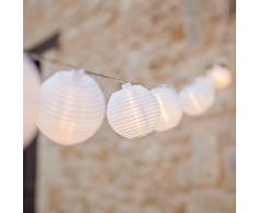 Catena luminosa con 20 sfere LED in carta, luce bianca calda, per uso interno ed esterno