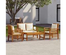 Tidyard 4 pz Set,Divani da Giardino,in Legno di Acacia,con Cuscini,Salotto da Giardino da Esterno,Set Mobili da Giardino,Set 2 Poltrone e Tavolo e 1 Divano Panca da Giardino per Esterno in Legno