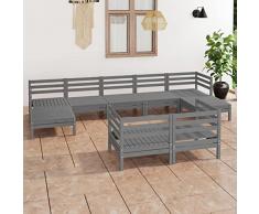 Gecheer Set Divani da Giardino 9 pz in Legno Massello di Pino, Set di Mobili da Giardino in Legno, Divanetto da Esterno, Set Lounge per Esterni, Set Salotto da Esterno con Tavolino Grigio
