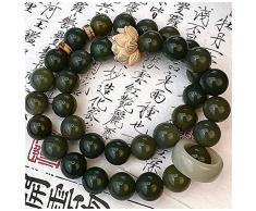 Lllunimon Bracciale Bodhi Verde con Buxus Sinica Scolpito Loto, Mala Beads Buddha Beads Braccialetti del Rosario per La Preghiera