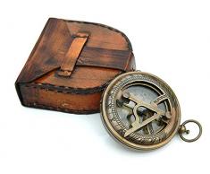 Roorkee Instruments (INDIA) - Bussola meridiana con custodia in pelle con pulsante di pressione della meridiana.