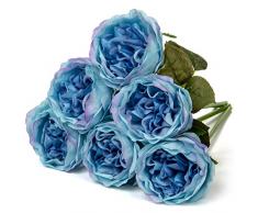 6 rose artificiali, bouquet di rose artificiali, 30 cm, rose artificiali, fiori falsificati, bouquet da sposa, per il giardino, per la casa, il compleanno, le feste, la casa, il matrimonio, blu